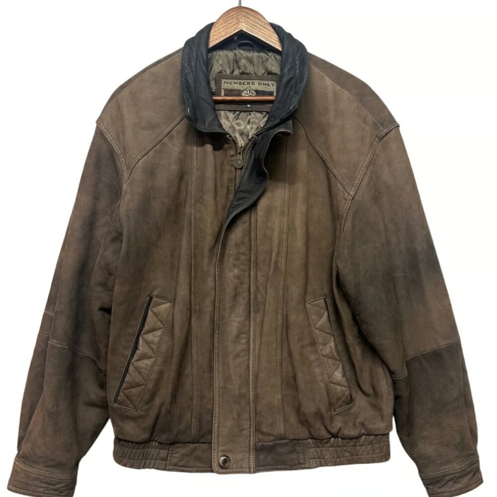 Vtg Mens Brown Genuine Leather Bomber Jacket Sz M Distressed Quilted Moto Biker